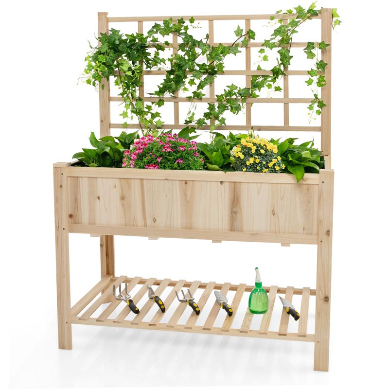 Tangkula Raised Garden Bed with Trellis 48x23x63 Inch Elevated Planter Box with Bed Liner Bottom Storage Shelf, 1 of 11