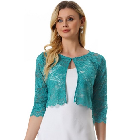 Allegra K Women's Elegant 3/4 Sleeve Sheer Floral Lace Cropped Bolero ...