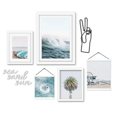 (set Of 7) White Framed Multimedia Gallery Wall Art Set - Wipe Out ...