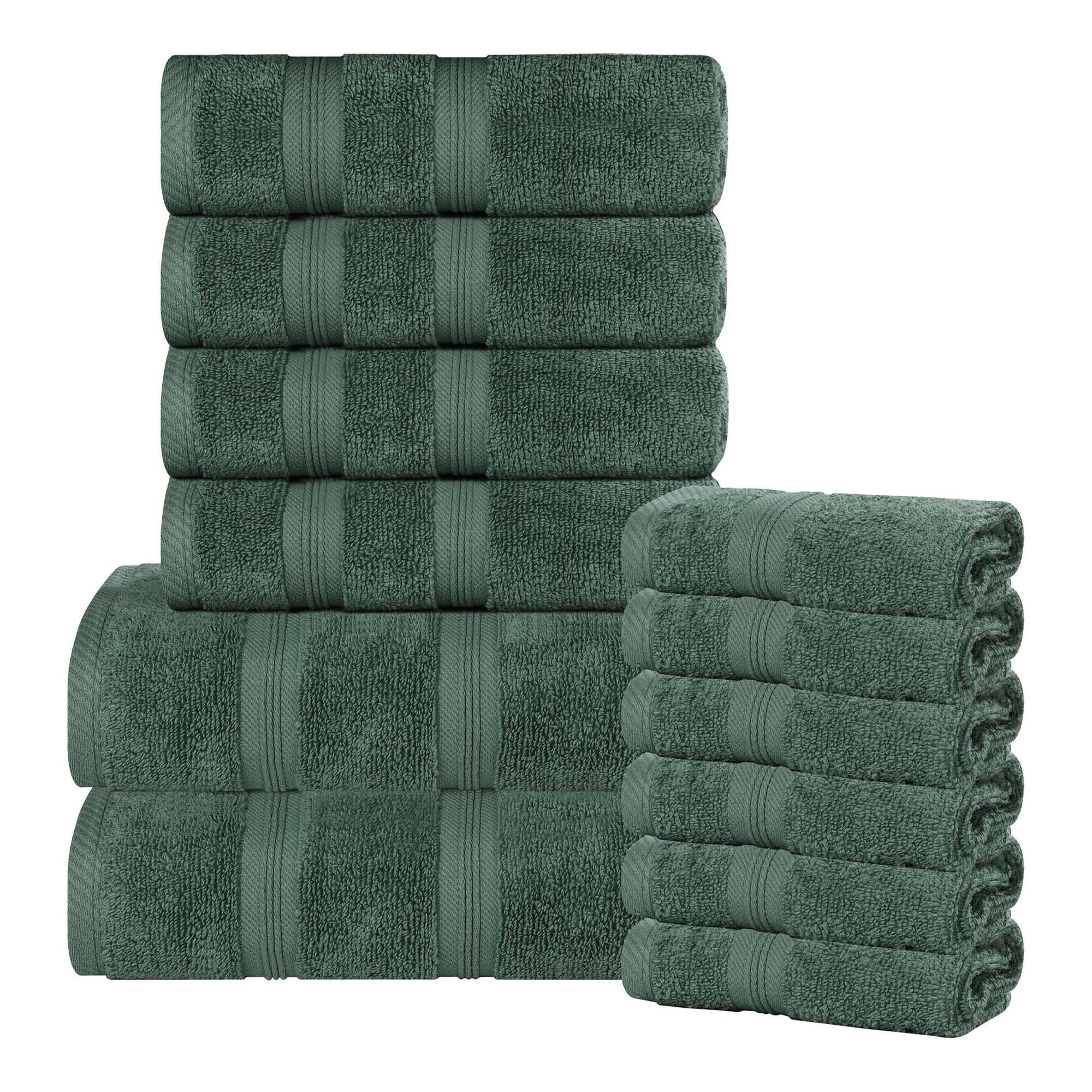 Smart Dry Cotton Medium Weight Solid 12 Piece Towel Set, Forest Green - Blue Nile Mills