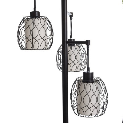 Adjustable Multi-Head Bronze Floor Lamp with Fabric Shades