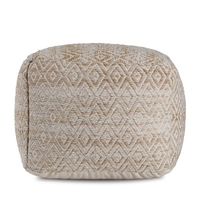 Cherokee Beige and Brown Geometric Woven Pouf