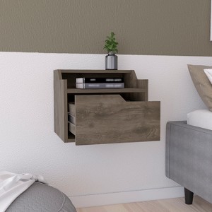 Vynxaria Winchester Floating Nightstand, Modern Dual-Tier Design with Spacious Single Drawer Storage, Dark Brown - 1 of 4
