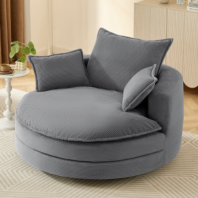 57.5" Oversized Corduroy Swivel Barrel Chair with Dual-Layer Cushion and 3 Pillows for Living Room Bedroom-Baofuwish