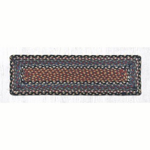 Earth Rugs Burgundy/Blue/Gray Rectangle Stair Tread 27"x8.25" – Hand-Braided Jute Rug in Rustic Americana Color Palette - 1 of 3