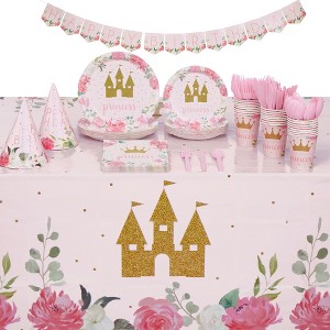 Blue Panda 194-Piece Princess Themed Birthday Party Decorations with Dinnerware, Banner, and Hats (Serves 24) - 1 of 4