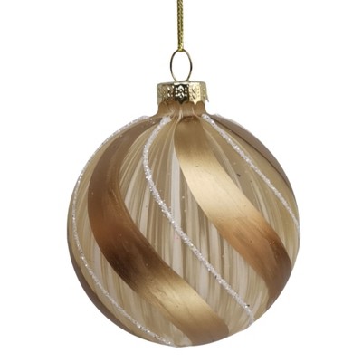 Season's Designs Christmas Tree 80Mm Decorated Glass Ornament Gold W/ White G