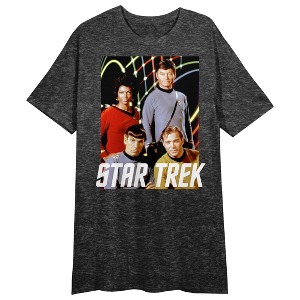 Star Trek Main Cast Photo Art Women's Black Heather Crew Neck Short Sleeve Night Shirt - 1 of 2