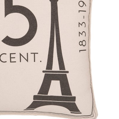 18" x 18" Beige Cotton Parisian Embroidered Throw Pillow