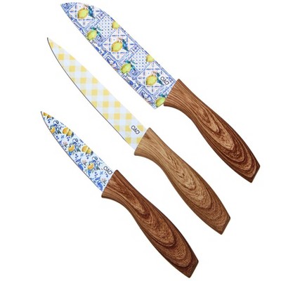 The Lakeside Collection Kitchen Knife Set with Sheaths - Lemon Print - — фото 2