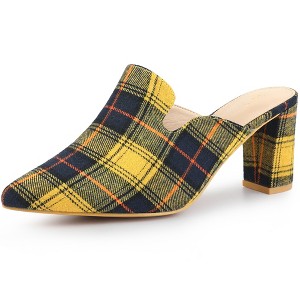 Perphy Pointed Toe Slip on Chunky Heels Houndstooth Slide Mules for Women - 1 of 3
