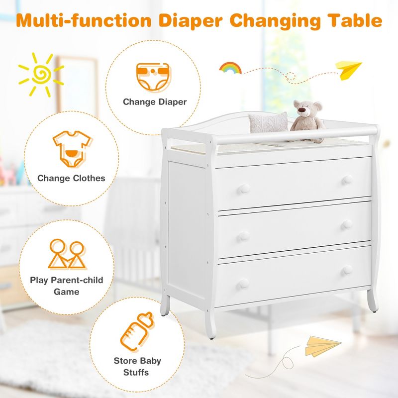Costway 3 Drawer Baby Changing Table Infant Diaper Changing Station Wood with Safety Belt Brown/Grey/White, 5 of 10