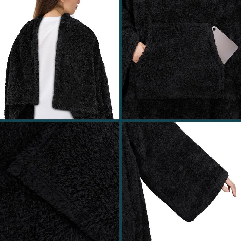 PAVILIA Fluffy Wearable Blanket with Sleeves for Women Men Adults, Fuzzy Warm Plush Snuggle Pocket Sleeved TV Throw, 3 of 10