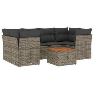 vidaXL Patio Sofa Set with Cushions Outdoor Furniture 7 Piece Poly Rattan - Gray - 1 of 4