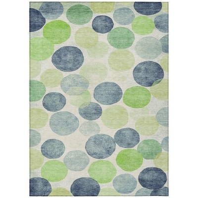 Navy Blue Lime Green And Ivory Geometric Washable Indoor Outdoor Area Rug