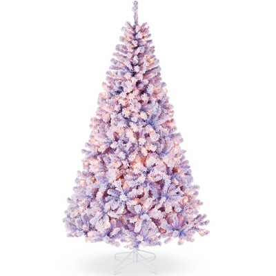 Best Choice Products Pre-Lit Lavender Christmas Pine Tree w/ Flocked Branches, Warm-White Lights