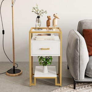 Nightstand, End Table with Storage Drawer and 3-Tier Storage & Tempered Glass Top - 1 of 4