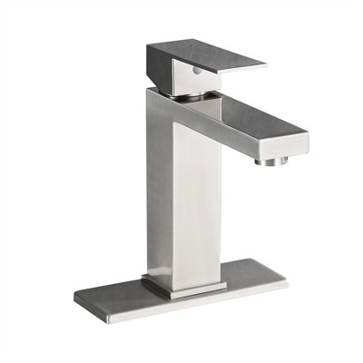 OUTSUPPLY Bathroom Faucet Single Hole, Single Handle Stainless Steel Faucet for Bathroom Sink with Deckplate and Drain Assembly