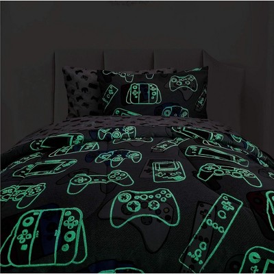 Twin Blue Microfiber Gamer Comforter and Sheet Set