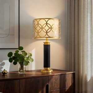 GTCLIGHTING 32.3" Faux Leather Table Lamps for Living Room,Black Gold Modern Nightstand Lamps with Metal hollow lampshade for Bedroom Bedside - 1 of 4