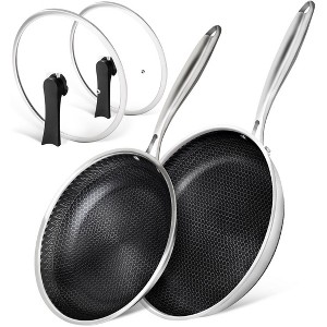 Michelangelo 2pc Stainless Steel Frying Pan Set with Lids Honeycomb - 1 of 4