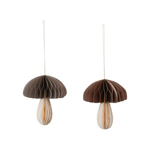 Storied Home Paper Mushroom Folding Honeycomb Ornament Set with Gold Glitter Edge, Brown, Set of 2 - 1 of 3