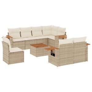 vidaXL 9 Piece Patio Sofa Set with Cushions Beige Poly Rattan - Beige and Cream With Table - 1 of 4