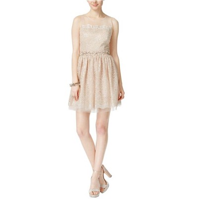 City Studio Womens Embellished Lace A-line Dress, Off-White, 5