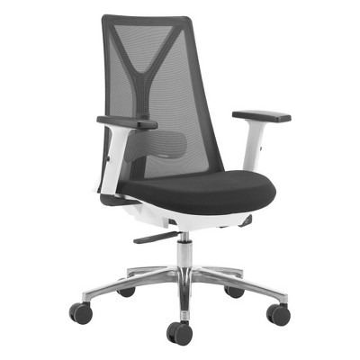 HomeRoots Black Silver and White Adjustable Height Swivel Rolling Office Chair