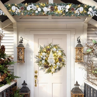 6ft Pre-Lit Artificial Christmas Garland, 20 LED Lights & Timer, Elegant Decorative with Pinecones, Berries & Silver Balls for Staircase & Fireplace