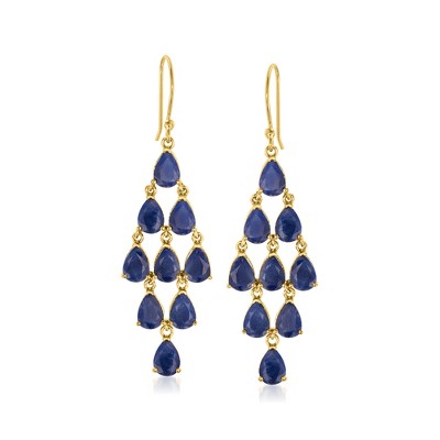 Ross-Simons 11.00 ct. t.w. Sapphire Chandelier Earrings in 18kt Gold Over Sterling