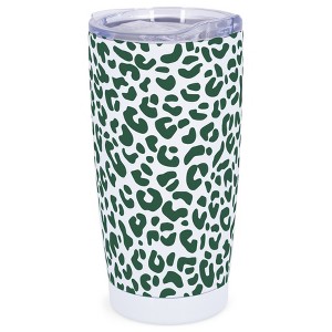 Elanze Designs 20 oz Stainless Steel On the Go Insulated Travel Tumbler With Push Top Lid, Forest Green Cheetah Leopard Print White - 1 of 4