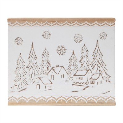 Carved Wood Winter Village Wall Art 19"L