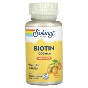 SOLARAY High Potency Biotin 1000 mcg | Natural Orange Juice Flavor | Healthy Hair, Skin & Nails Support | 100 Lozenges - 1 of 2