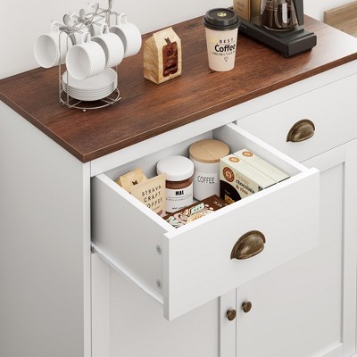 White 2-Drawer Wooden Buffet Cabinet with Dark Brown Top