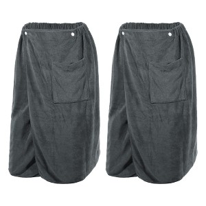 Unique Bargains Men's Bath Wrap Towel for Shower Spa Adjustable Robes with Hair Dry Cap 2 Pcs - 1 of 4