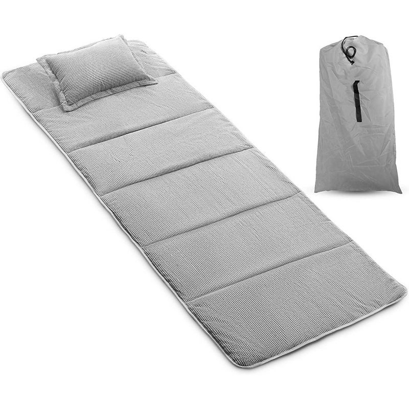 Alpcour 75x28" Camping Cot Mattress Pad - Corduroy Topper with Pillow & Carry Case - Grey, 1 of 10