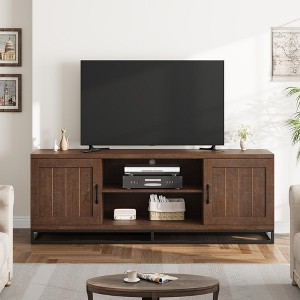 Farmhouse-Style TV Stand Gray TV cabinet with sturdy metal legs and adjustable shelves Wooden media cabinet suitable for living rooms and bedrooms - 1 of 4