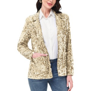 Anna-Kaci Women's Glitter Long Sleeve Open Front Sparkle Party Blazer Jacket - 1 of 4