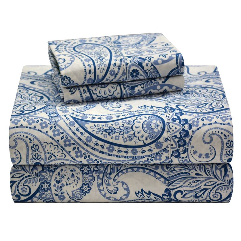 Pointehaven Boho Paisley Combed Cotton Percale Printed Sheet Set, 1 of 5