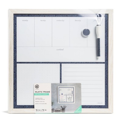 U Brands 16"x16" Magnetic Dry Erase Planner Board Rustic White Frame