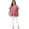 Women's Plus Size Swiss Dots Crew Neck Ruffle Short Sleeve Tiered Back Tie Summer Blouses - Agnes Orinda - 3 of 4