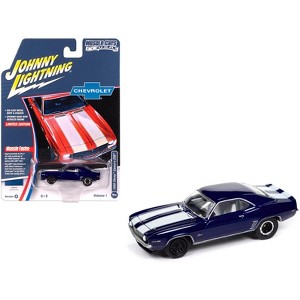 1969 Chevrolet Camaro Z28 Blue Metallic with White and Interior "Muscle Cars USA" 1/64 Diecast Model Car by Johnny Lightning - 1 of 4