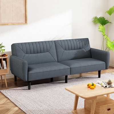Vipbear Futon Sofa Bed,75.8" Linen Fabric Comfy Couch Bed,3 Seater Convertible Sleeper Sofa with Adjustable Backrests,Modern Folding Loveseat