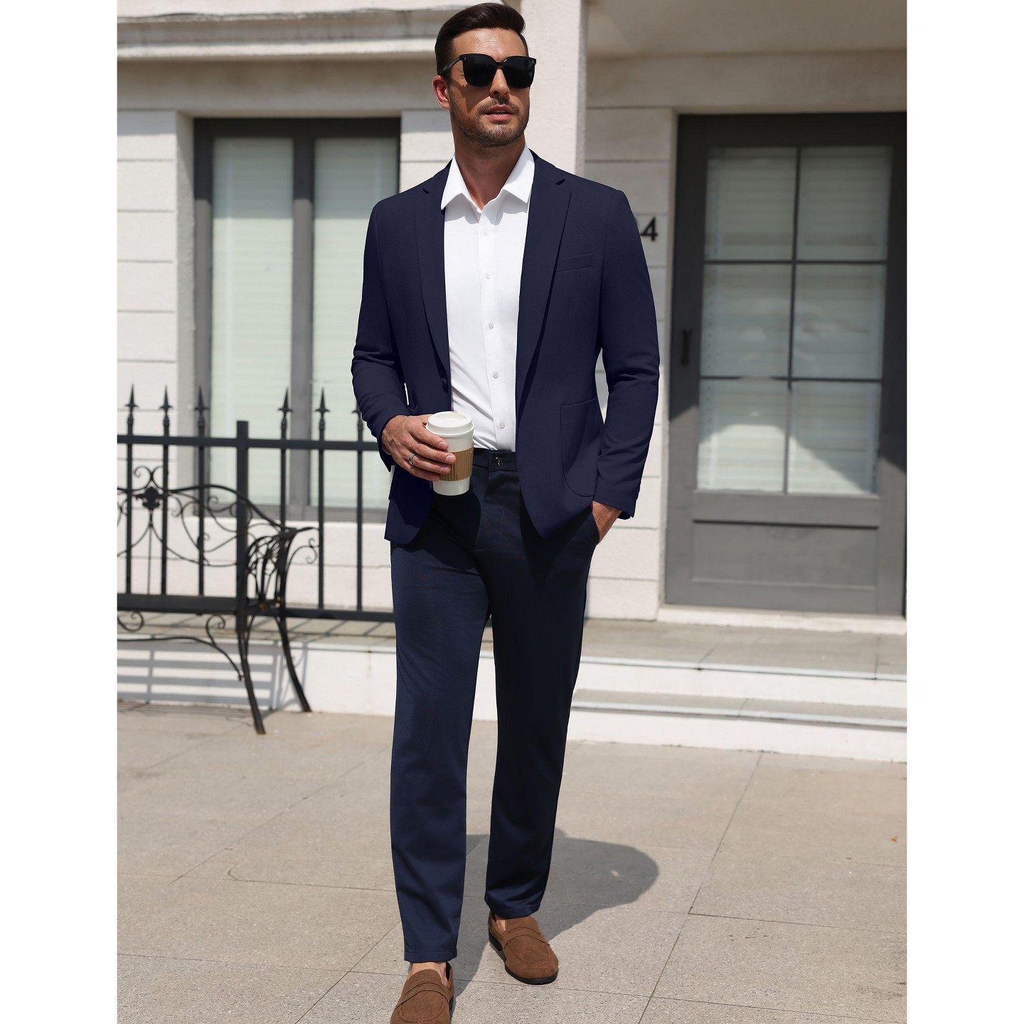 Мужской пиджак COOFANDY Slim Fit Blazer One Button Sport Coat Casual Business Suit Jacket-Navy Blue-M, цвет: Тёмно-синий — фото 3