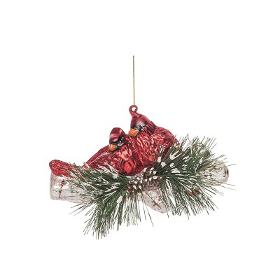 Transpac Glass 6.5 in. Multicolored Christmas Cardinals On Branch Ornament