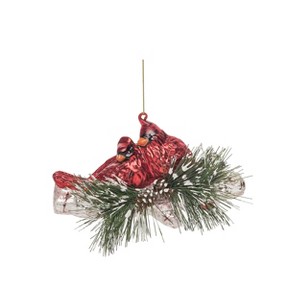 Transpac Glass 6.5 in. Multicolored Christmas Cardinals On Branch Ornament - 1 of 2