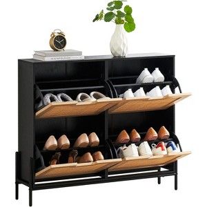 Shoe Cabinet Storage for Entryway, Rattan Shoe Cabinet with 4 Flip Drawers - 1 of 4