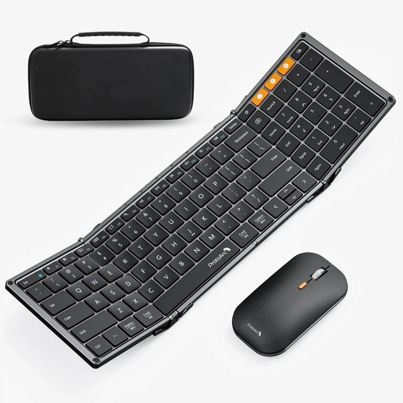 ProtoArc Tri-Fold Portable Rechargeable Bluetooth Keyboard And Mouse Combo For Business Travel Black, 1 of 9