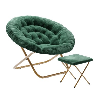 Emma and Oliver Oversize Folding Saucer Moon Chair and Ottoman for Dorm and Bedroom with Steel Frames
